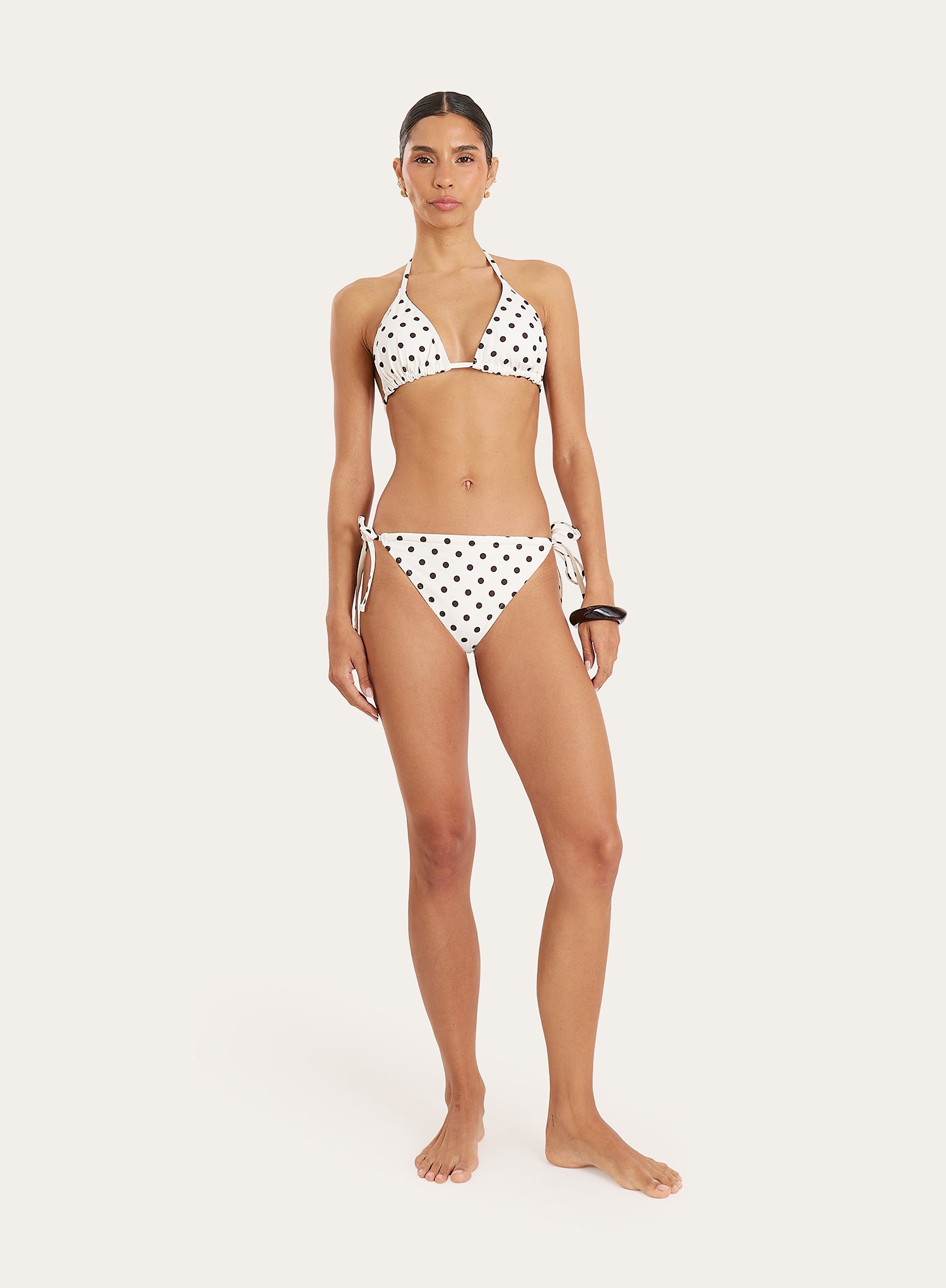 Brown And White Polka Dot Tie Waist Bikini Bottoms